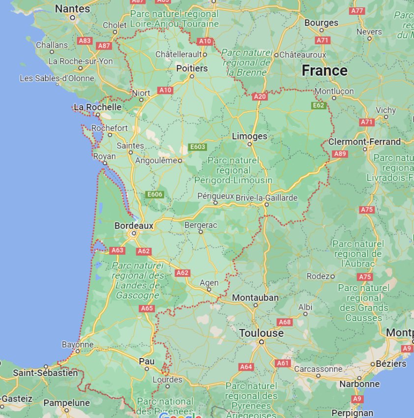 carte de la Nouvelle-Aquitaine